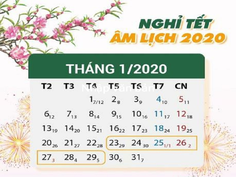 THÔNG BÁO LỊCH NGHỈ TẾT CANH TÝ 2020